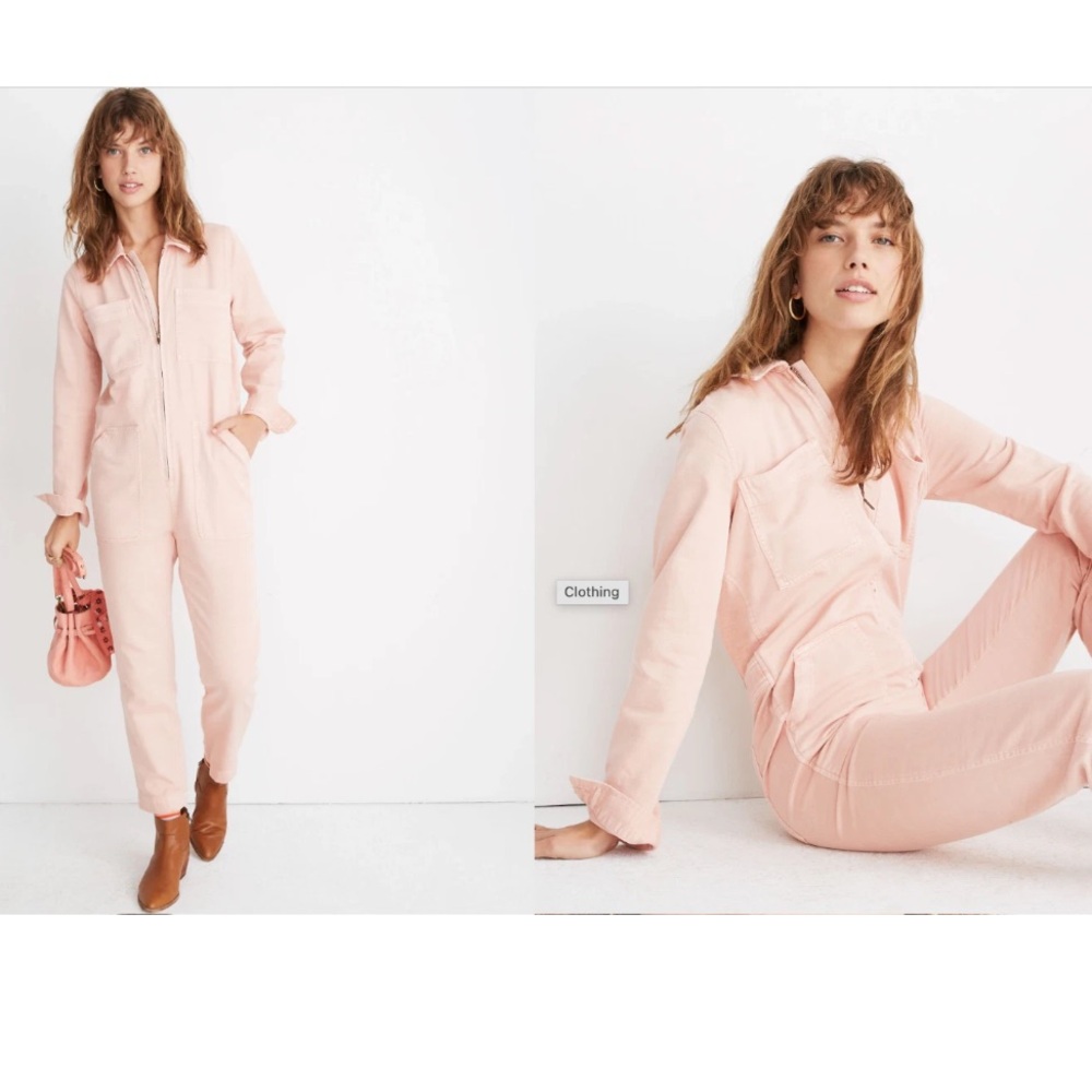 Madewell Zip-Front Coverall Jumpsuit Pink Oyster - Size XS - Used